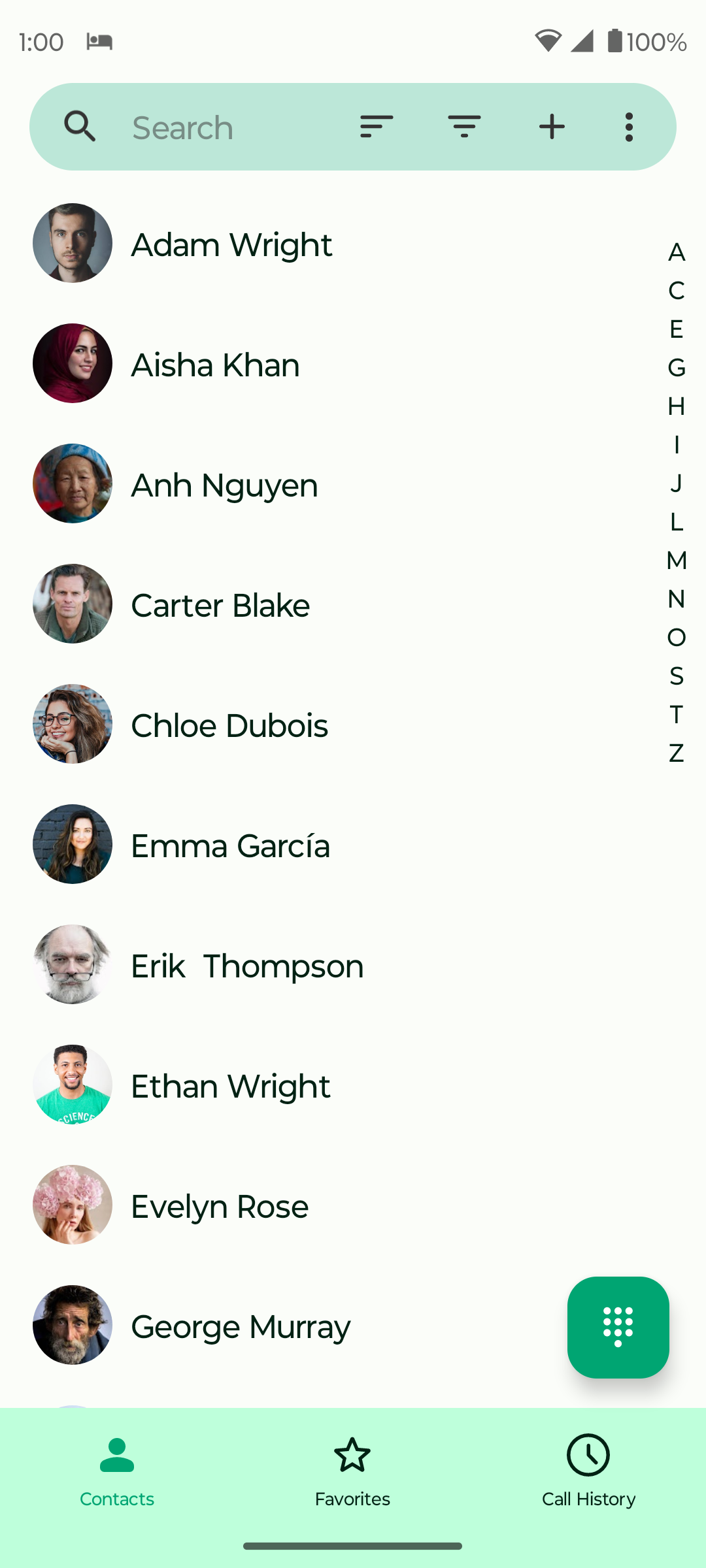 PeopleTide Phone CRM contacts screen